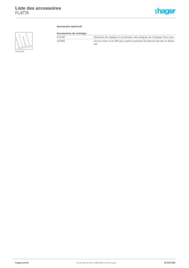 Image Hager Fiche technique du produit FL477A | Hager France