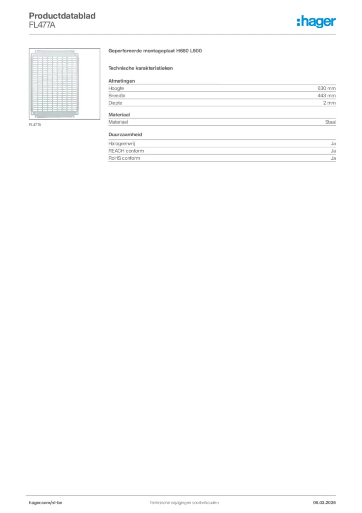 Afbeelding Hager Productdatablad FL477A | Hager Belgium