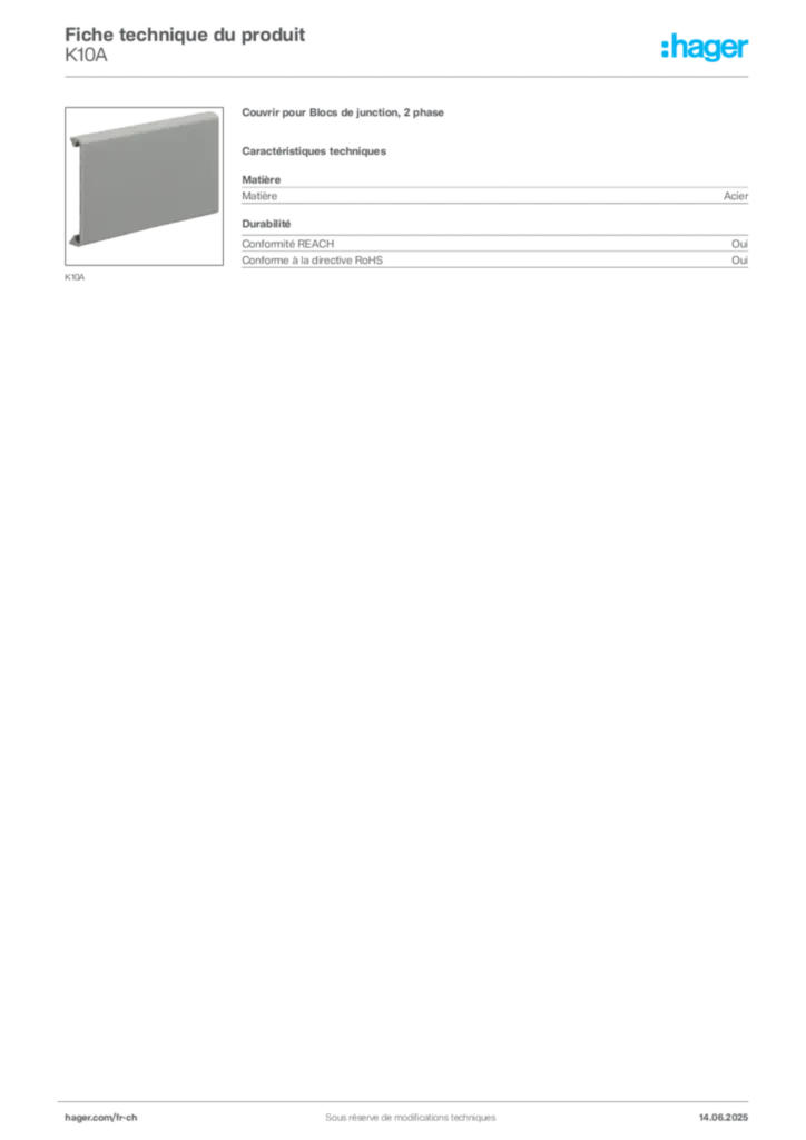 Image Hager Fiche technique du produit K10A | Hager Suisse