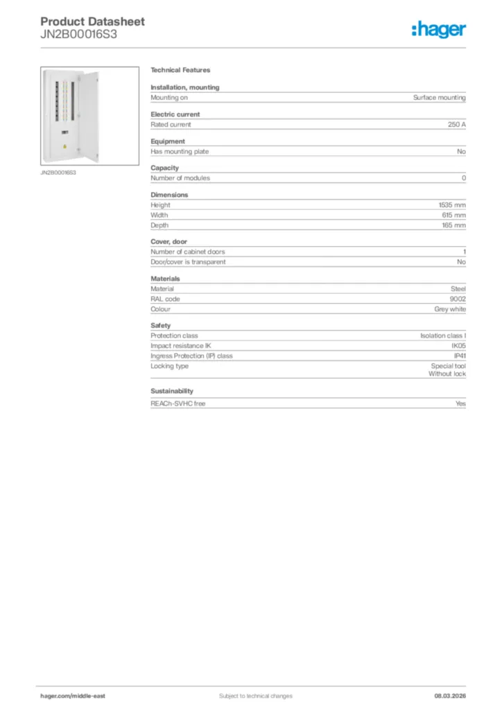 Image Hager Product data sheet JN2B00016S3  | Hager