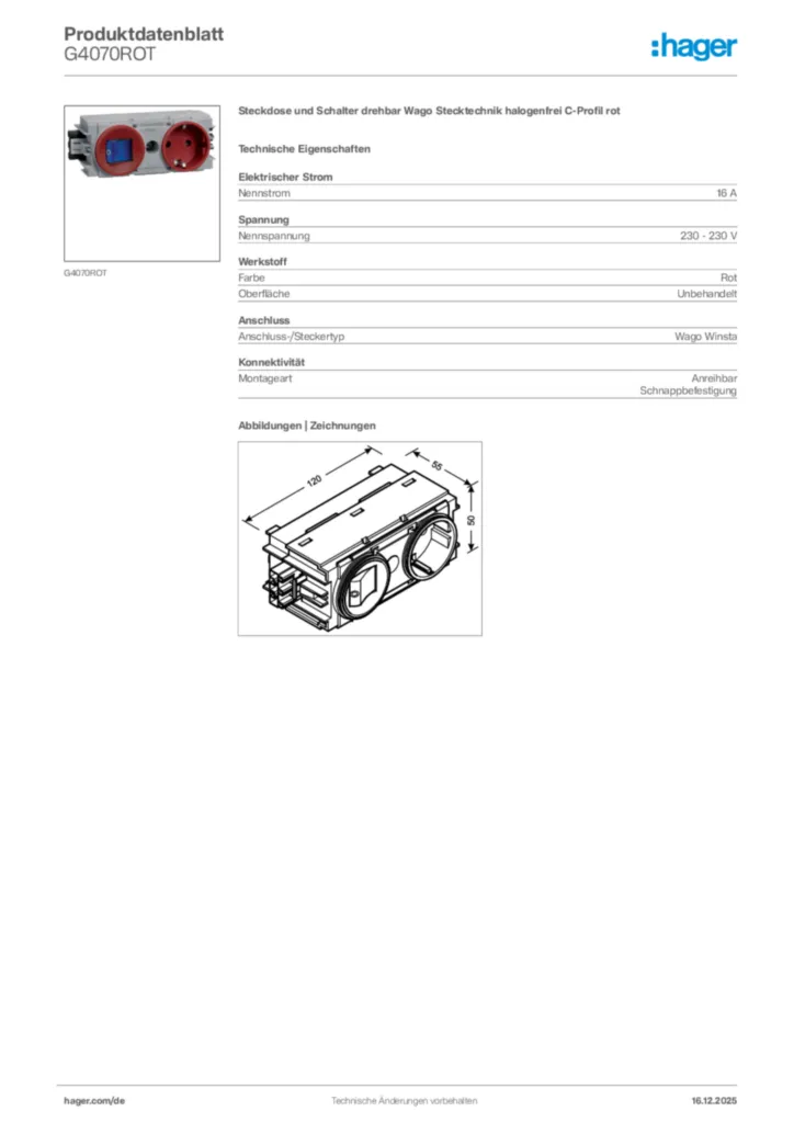 Bild Hager Produktdatenblatt G4070ROT | Hager Deutschland