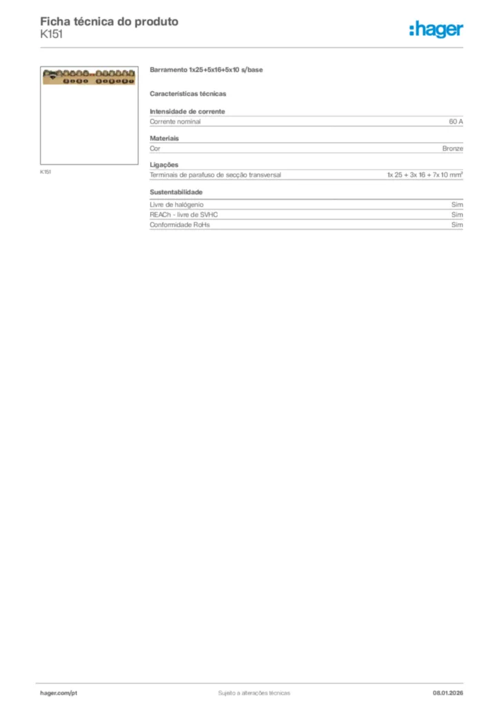 Imagem Hager Ficha técnica do produto K151 | Hager Portugal