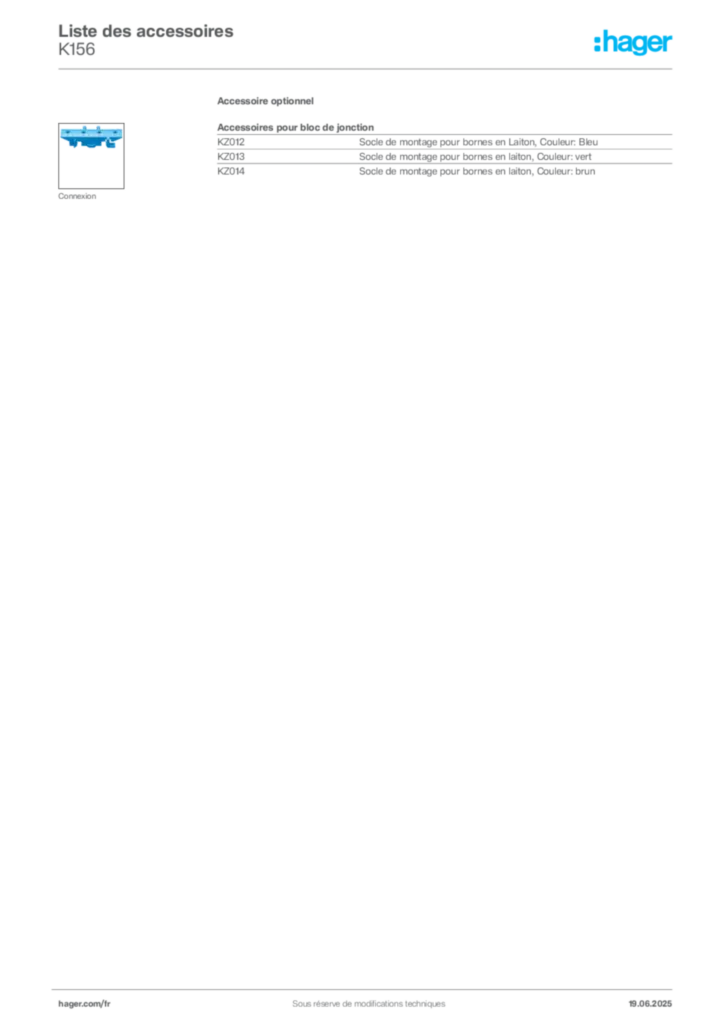 Image Hager Fiche technique du produit K156 | Hager France