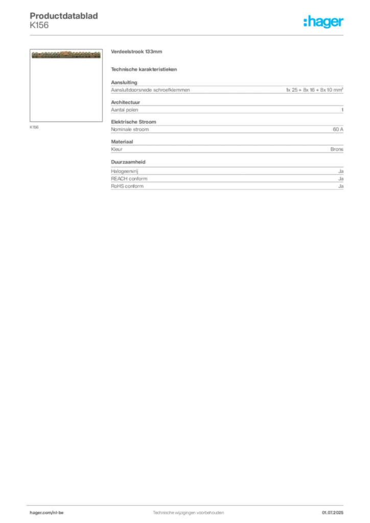 Afbeelding Hager Productdatablad K156 | Hager Belgium