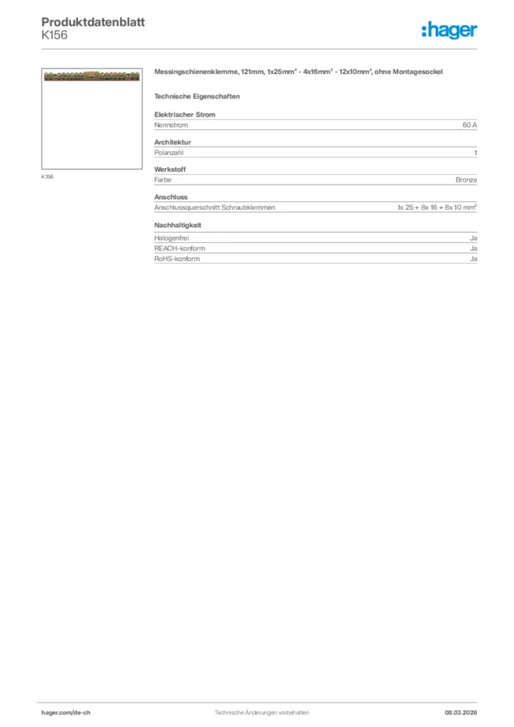 Bild Hager Produktdatenblatt K156 | Hager Schweiz