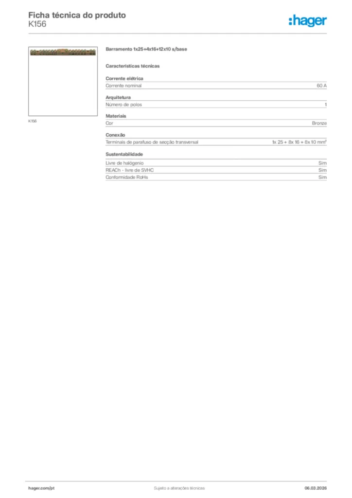 Imagem Hager Ficha técnica do produto K156 | Hager Portugal
