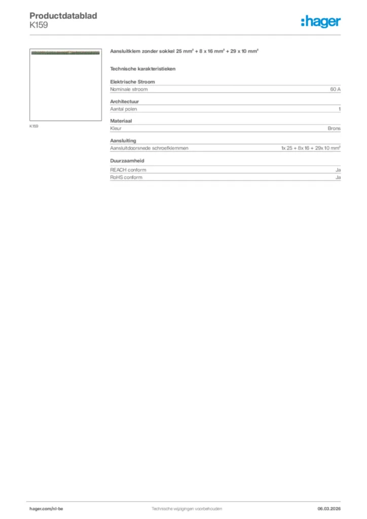 Afbeelding Hager Productdatablad K159 | Hager Belgium