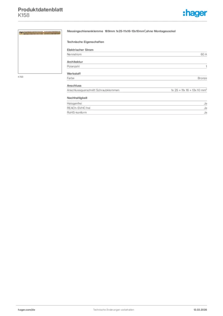 Bild Hager Produktdatenblatt K158 | Hager Deutschland