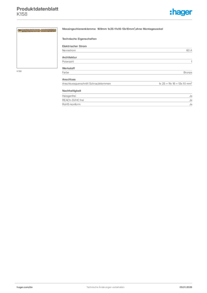 Bild Hager Produktdatenblatt K158 | Hager Deutschland