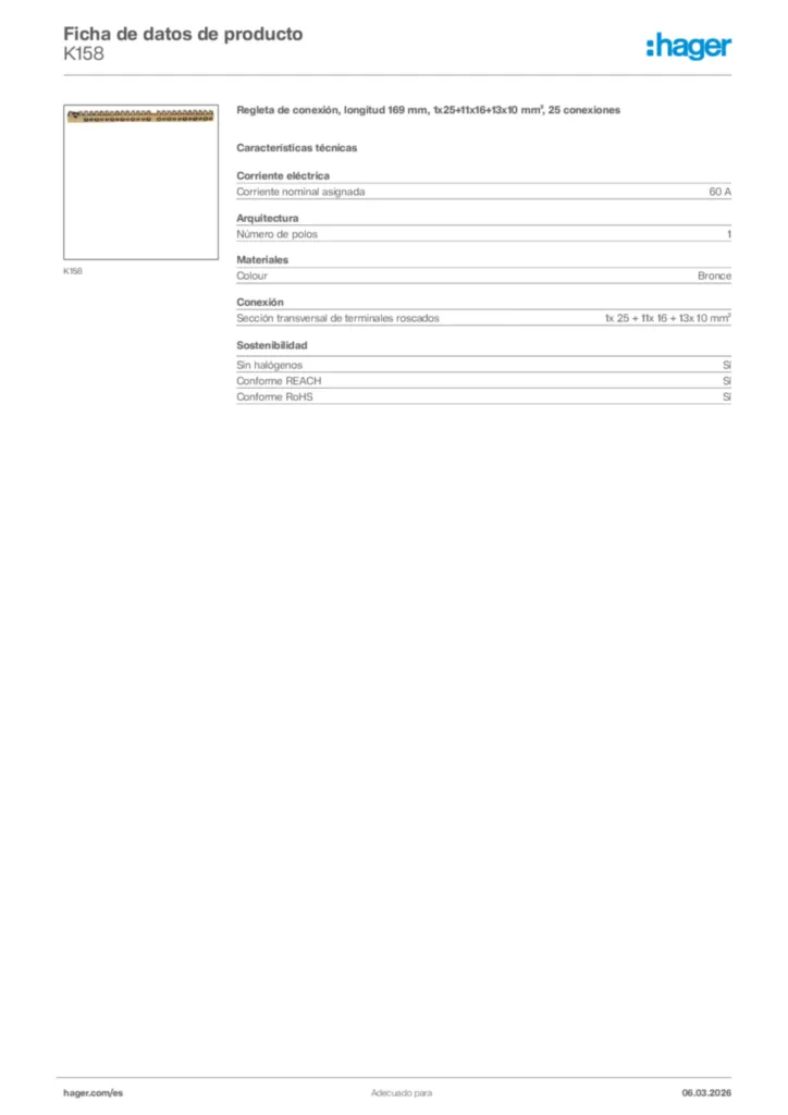 Imagen Hager Ficha de datos de producto K158 | Hager España