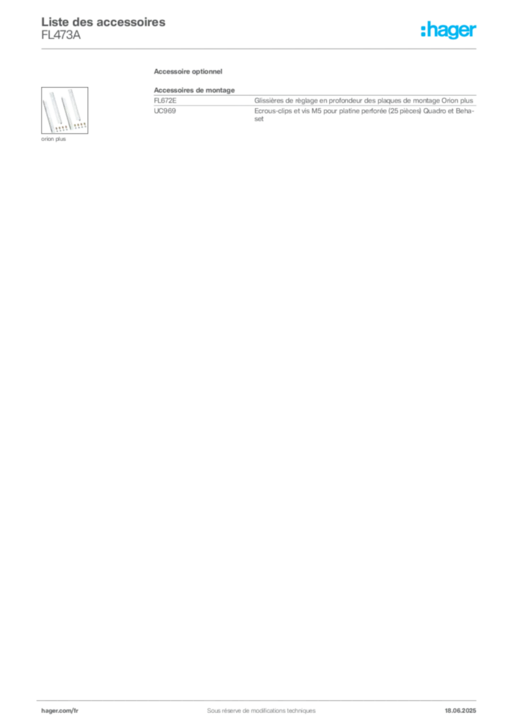 Image Hager Fiche technique du produit FL473A | Hager France