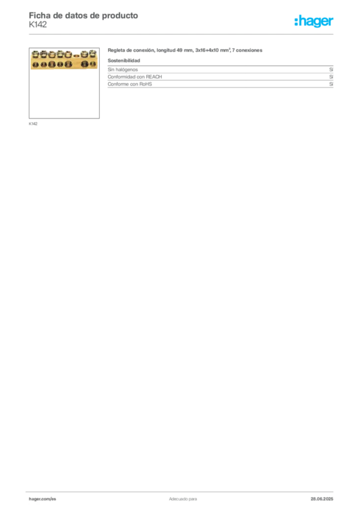 Imagen Hager Ficha de datos de producto K142 | Hager España