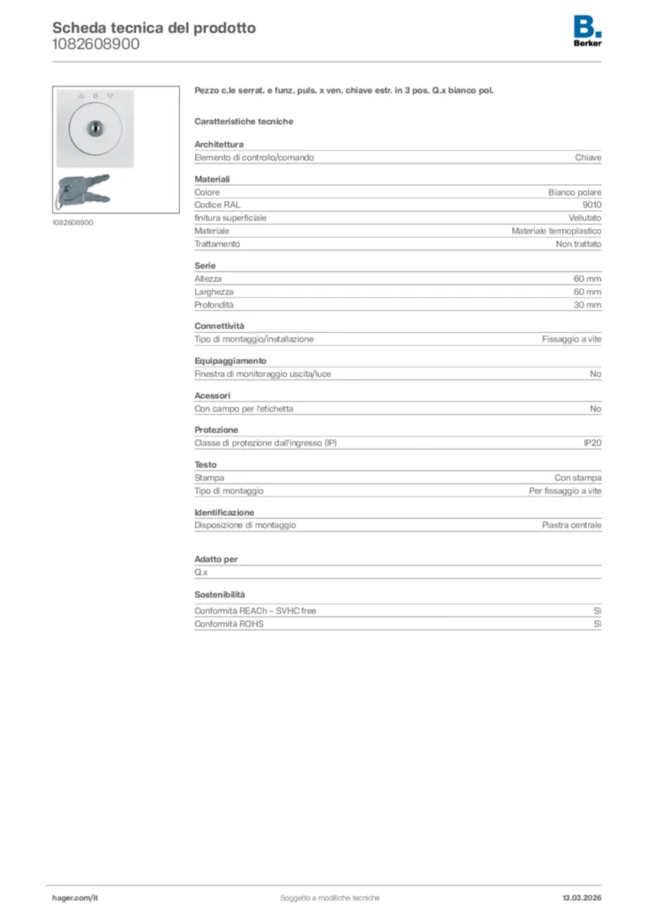 Immagine Berker Scheda tecnica del prodotto 1082608900 | Hager Italia