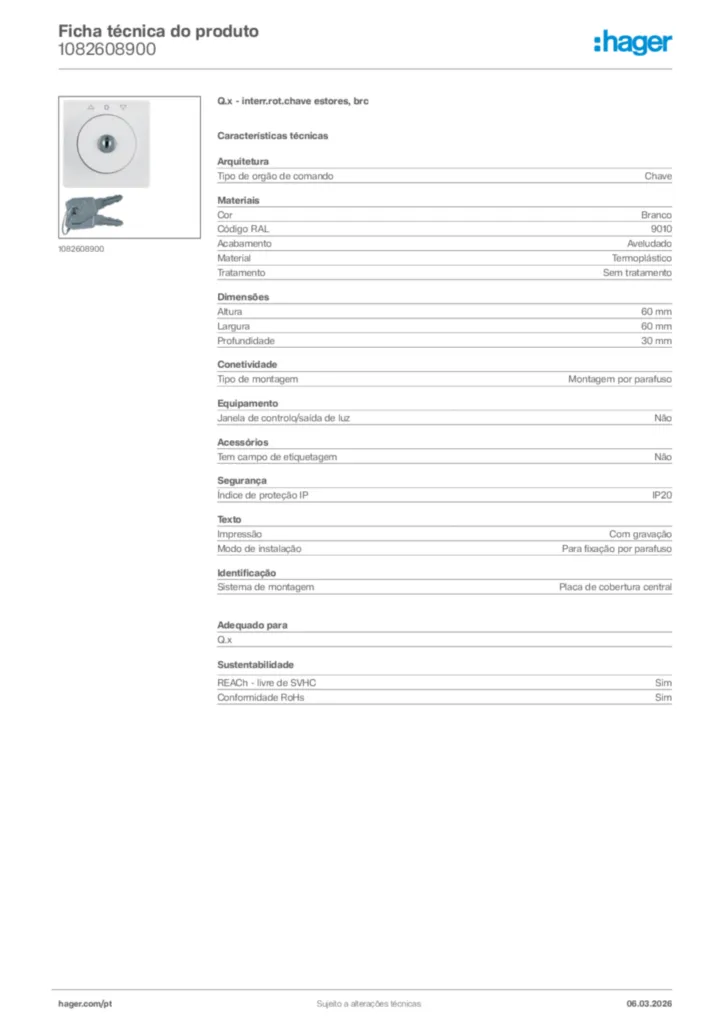 Imagem Hager Ficha técnica do produto 1082608900 | Hager Portugal