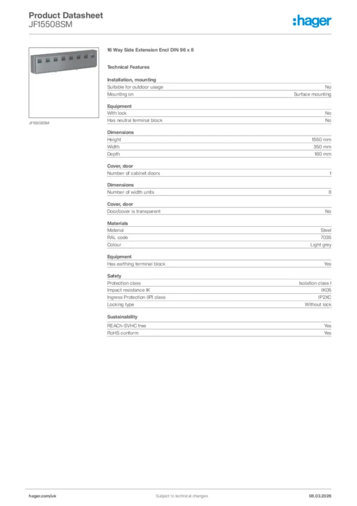 Image Hager Product data sheet JF15508SM  | Hager