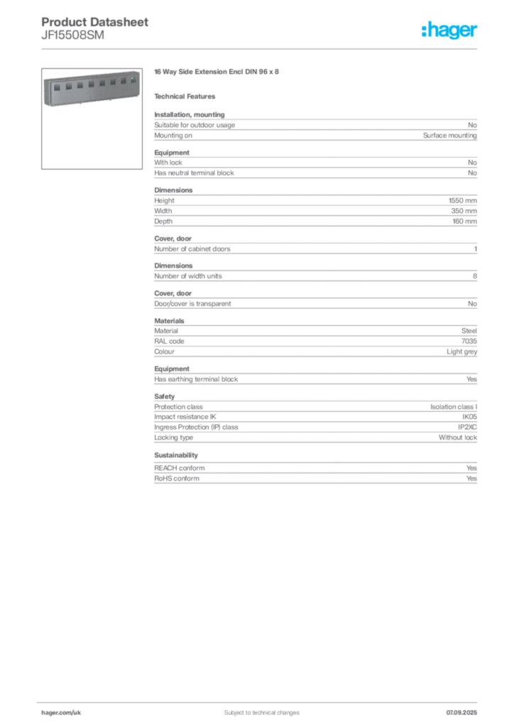 Image Hager Product data sheet JF15508SM  | Hager