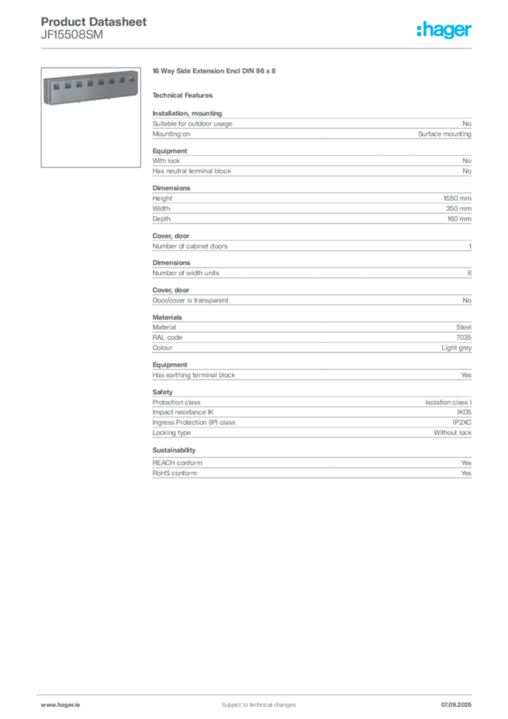 Image Hager Product data sheet JF15508SM  | Hager