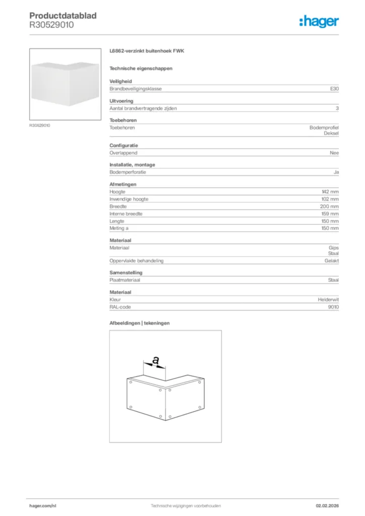Afbeelding Hager Productdatablad R30529010 | Hager Nederland