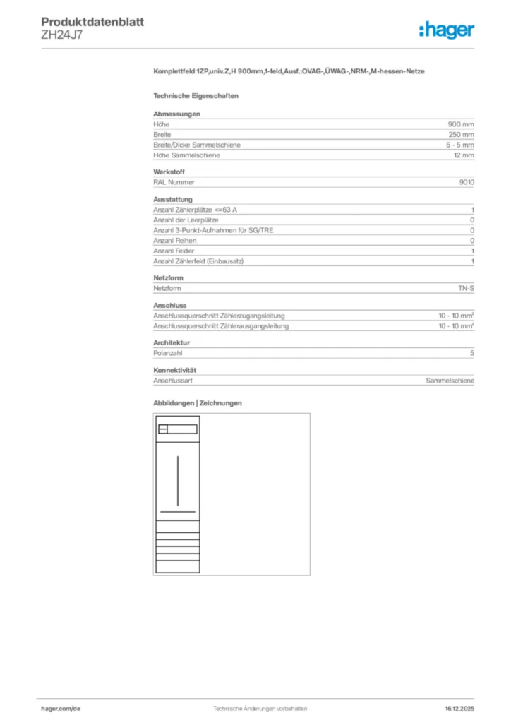 Bild Hager Produktdatenblatt ZH24J7 | Hager Deutschland