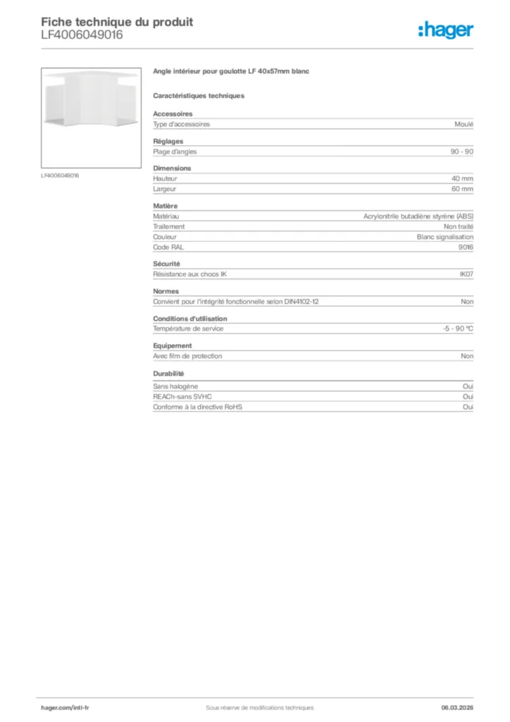 Image Hager Fiche technique du produit LF4006049016 | Hager Afrique
