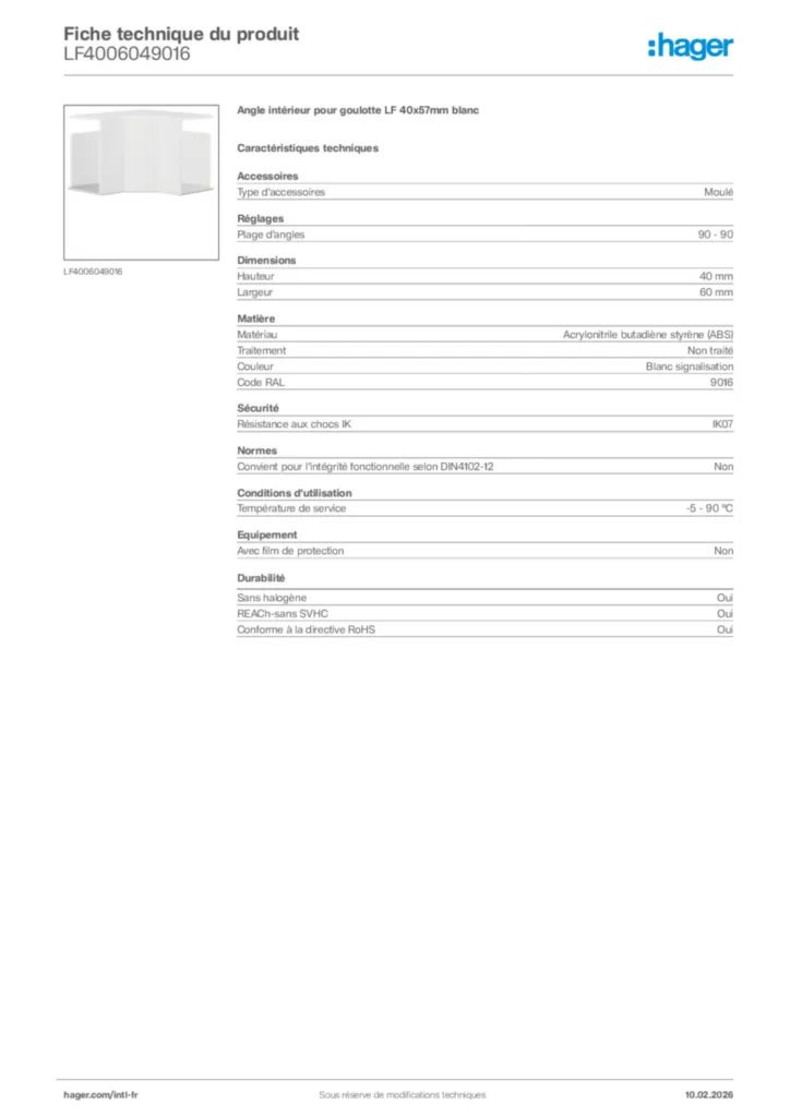 Image Hager Fiche technique du produit LF4006049016 | Hager Afrique