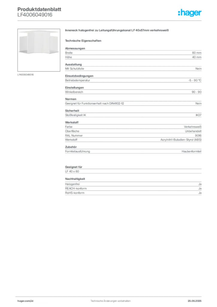 Bild Hager Produktdatenblatt LF4006049016 | Hager Deutschland