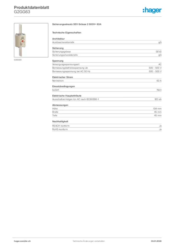 Bild Hager Produktdatenblatt G2GG63 | Hager Schweiz