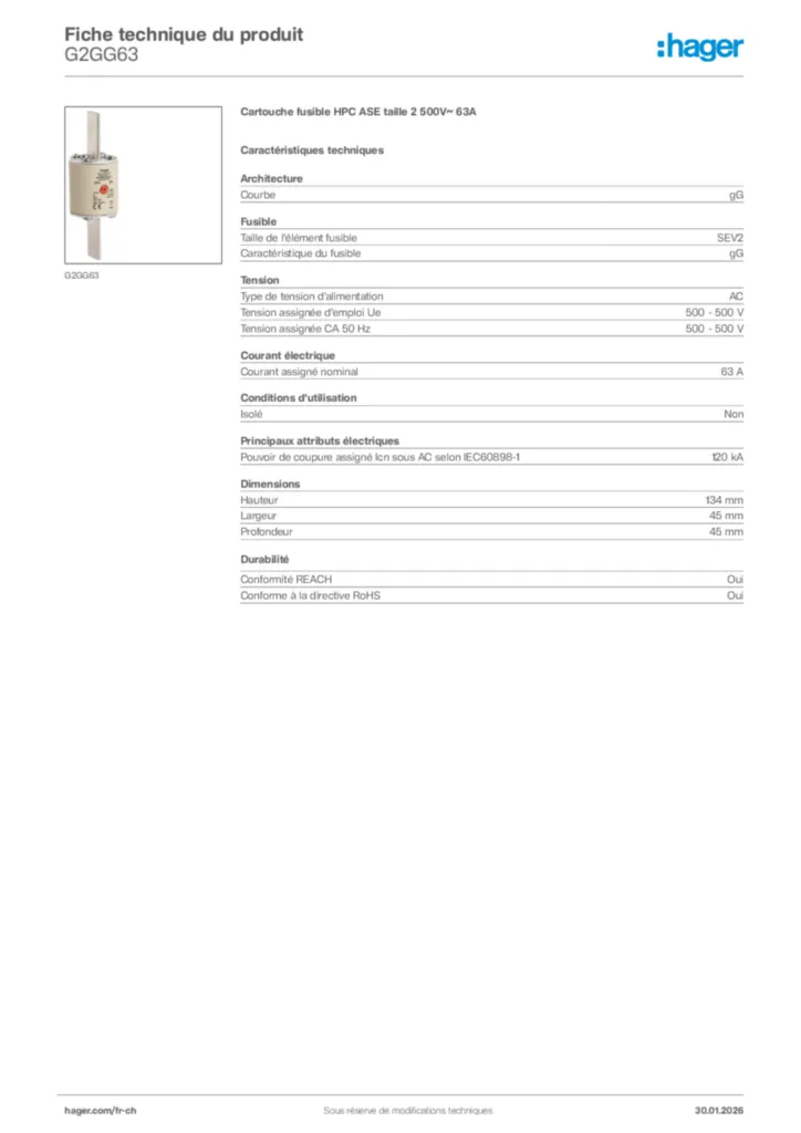 Image Hager Fiche technique du produit G2GG63 | Hager Suisse