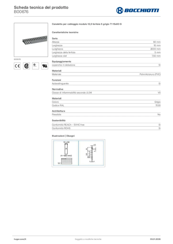 Immagine Bocchiotti Scheda tecnica del prodotto B00676 | Hager Italia