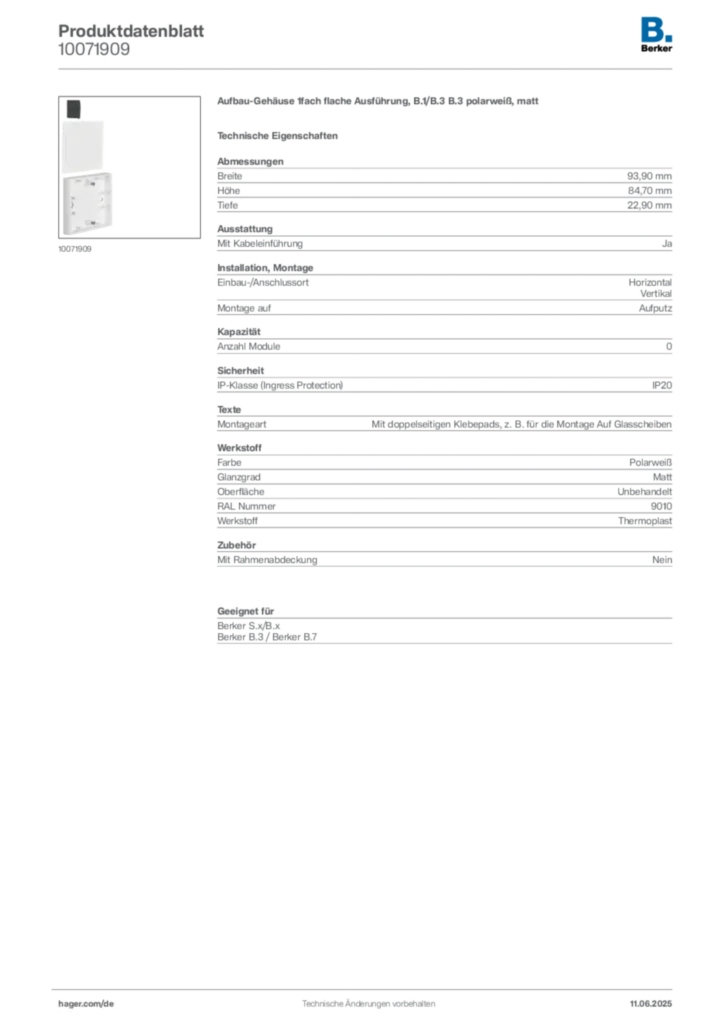 Berker Produktdatenblatt 10071909