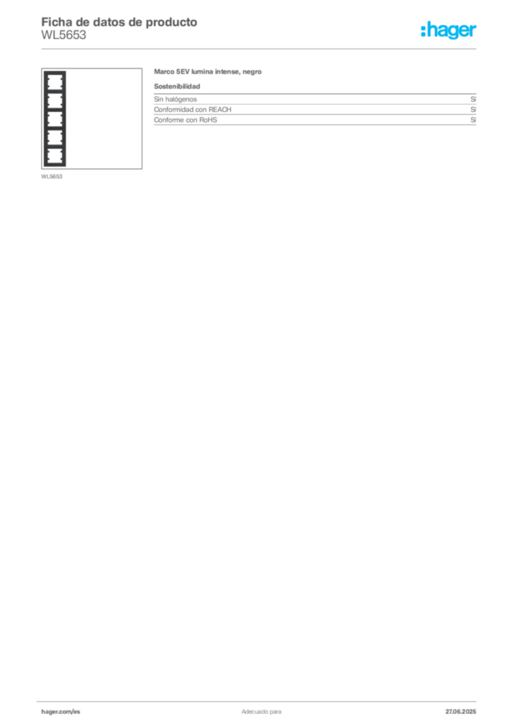 Imagen Hager Ficha de datos de producto WL5653 | Hager España