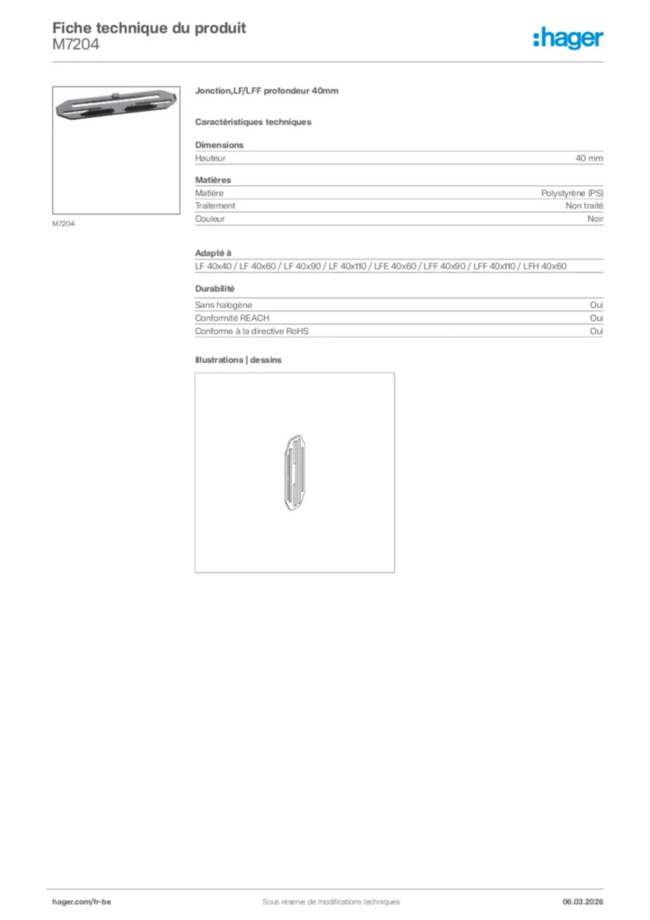 Image Hager Fiche technique du produit M7204 | Hager Belgique