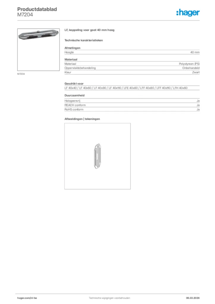 Afbeelding Hager Productdatablad M7204 | Hager Belgium