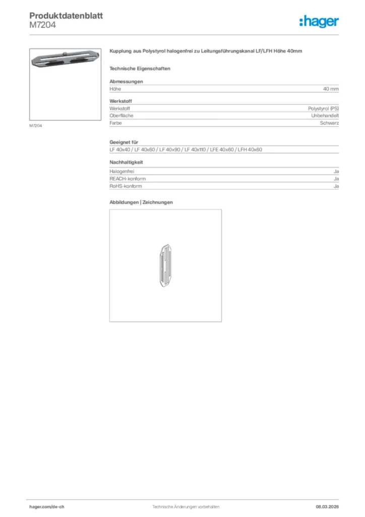 Bild Hager Produktdatenblatt M7204 | Hager Schweiz