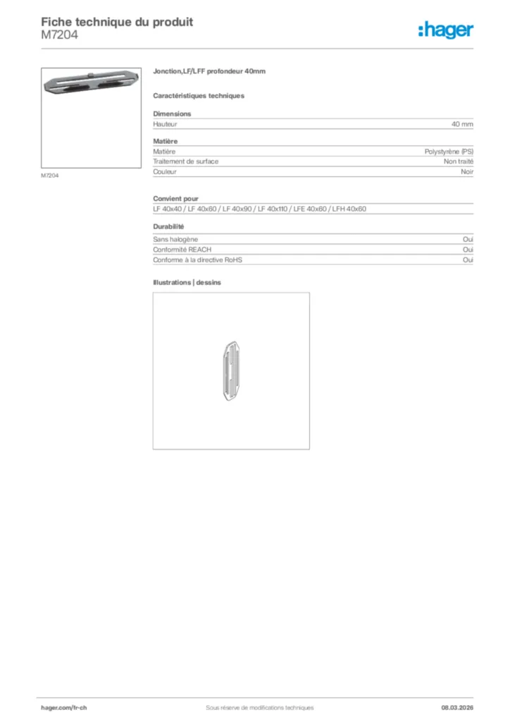 Image Hager Fiche technique du produit M7204 | Hager Suisse