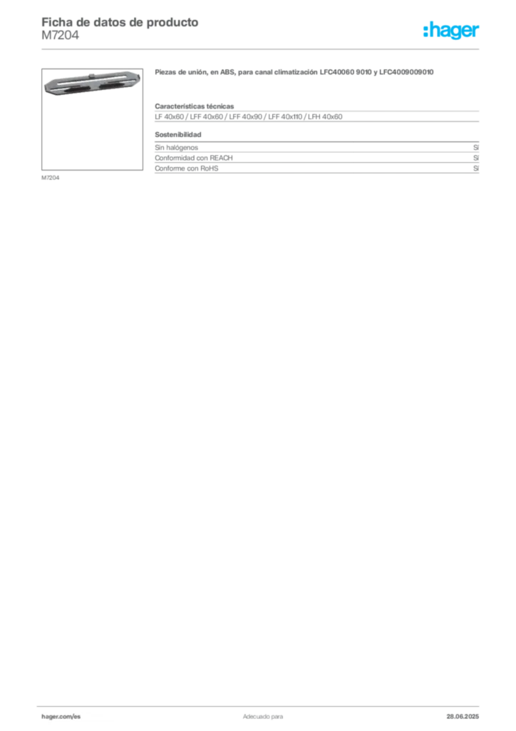 Imagen Hager Ficha de datos de producto M7204 | Hager España