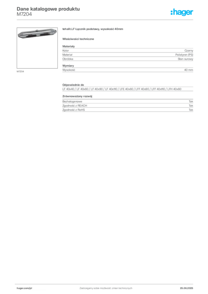 Zdjęcie Hager Karta katalogowa M7204 | Hager Polska