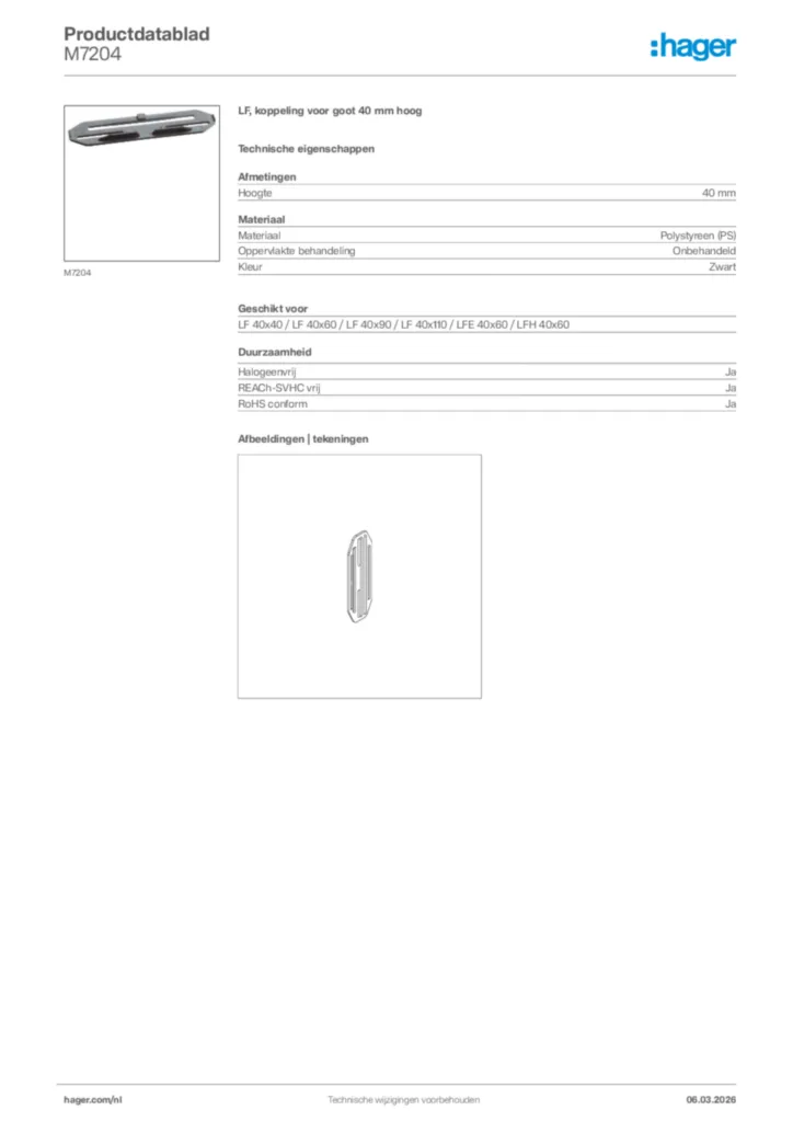 Afbeelding Hager Productdatablad M7204 | Hager Nederland