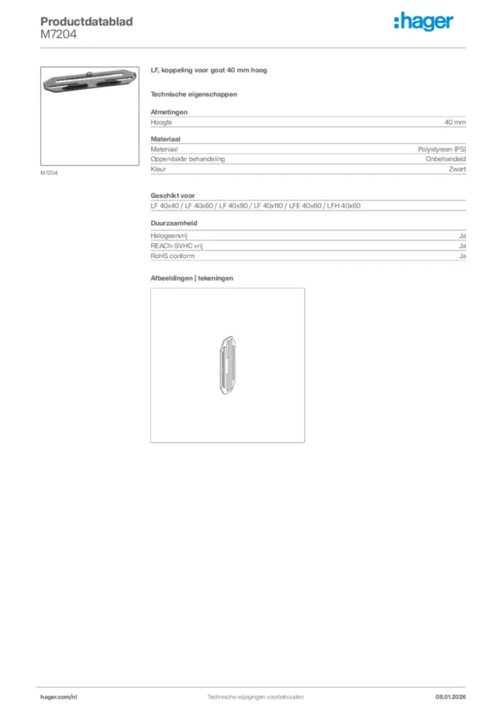 Afbeelding Hager Productdatablad M7204 | Hager Nederland