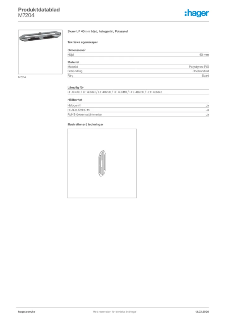 Bild Hager Produktdatablad M7204 | Hager Sverige