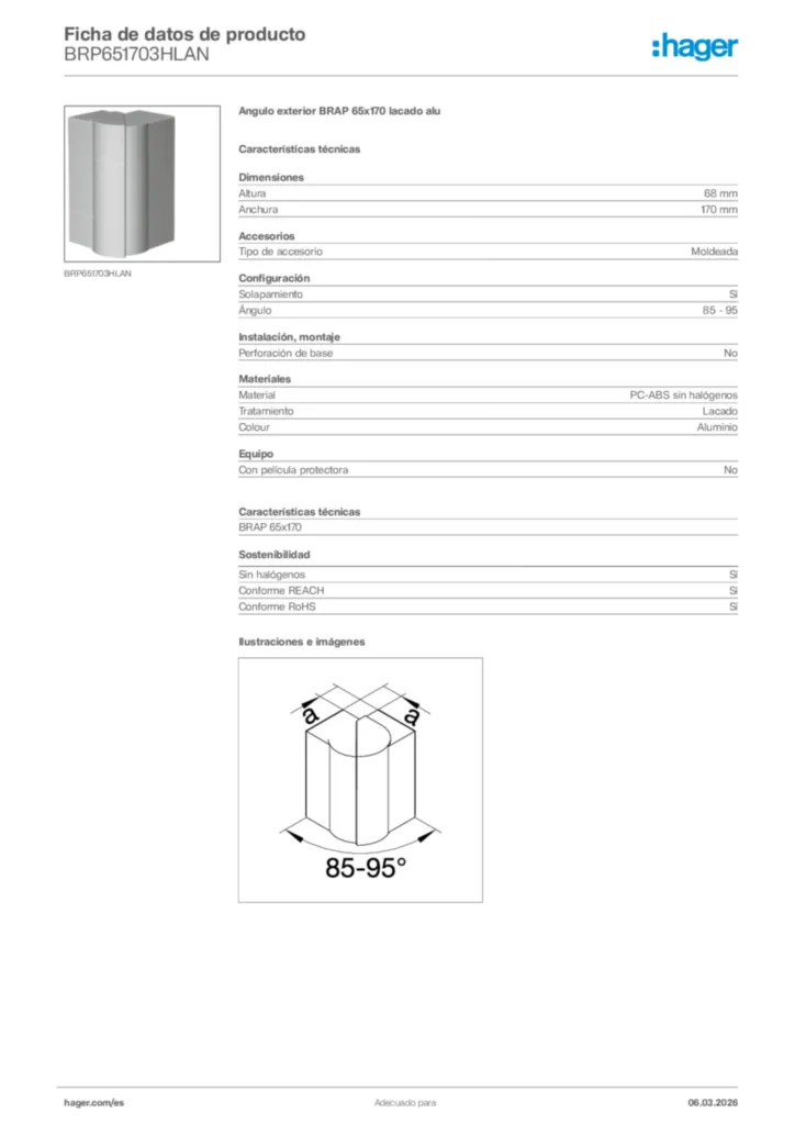 Imagen Hager Ficha de datos de producto BRP651703HLAN | Hager España