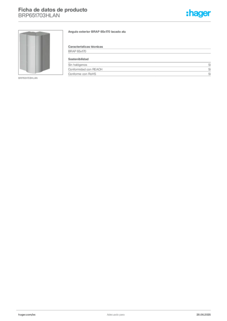 Imagen Hager Ficha de datos de producto BRP651703HLAN | Hager España