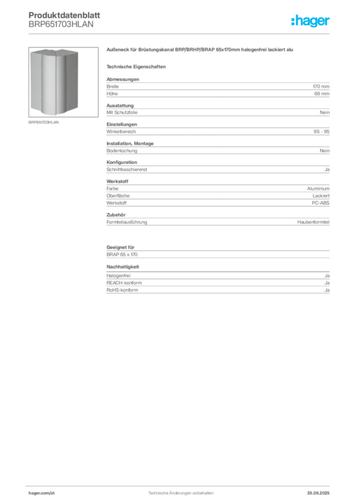 Bild Hager Produktdatenblatt BRP651703HLAN | Hager Deutschland