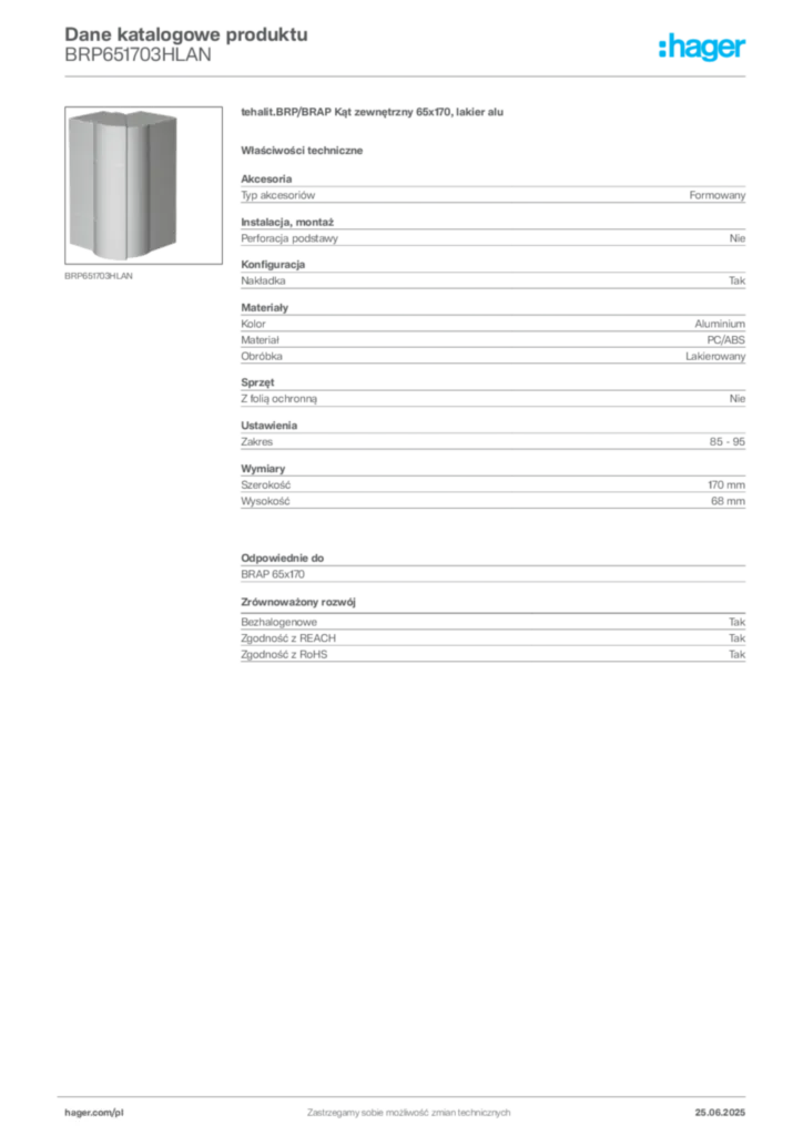 Zdjęcie Hager Karta katalogowa BRP651703HLAN | Hager Polska