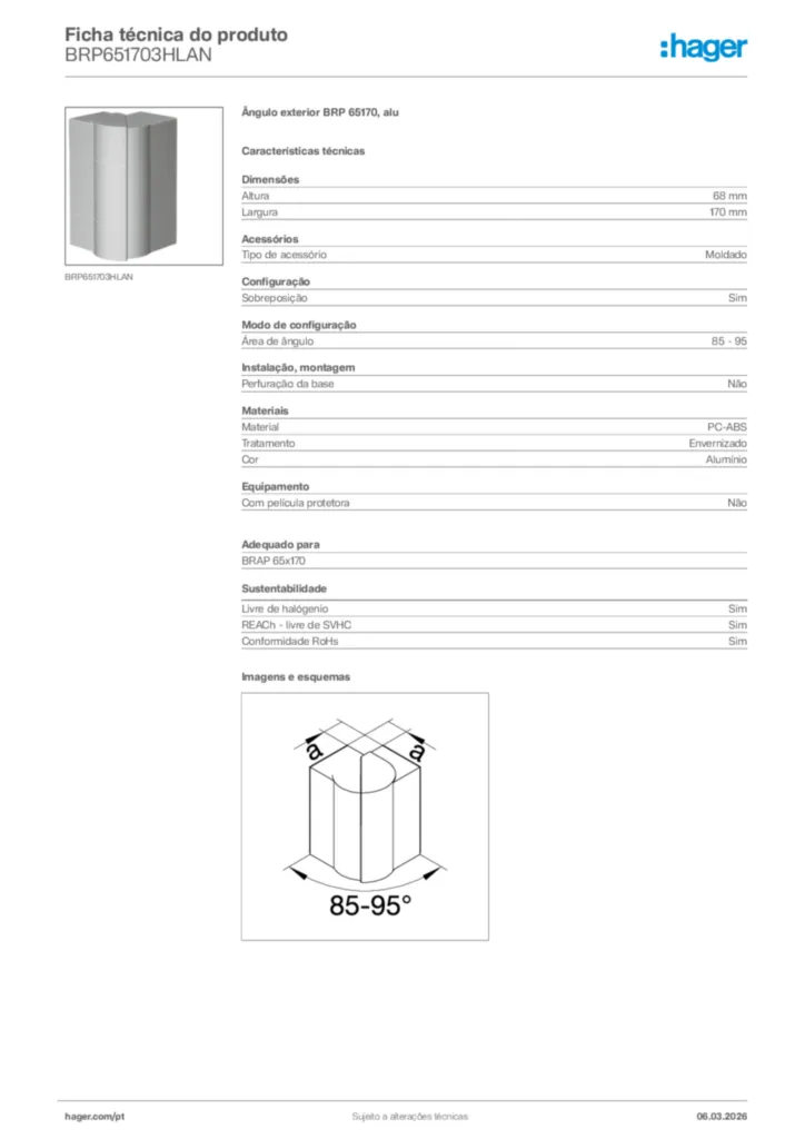 Imagem Hager Ficha técnica do produto BRP651703HLAN | Hager Portugal
