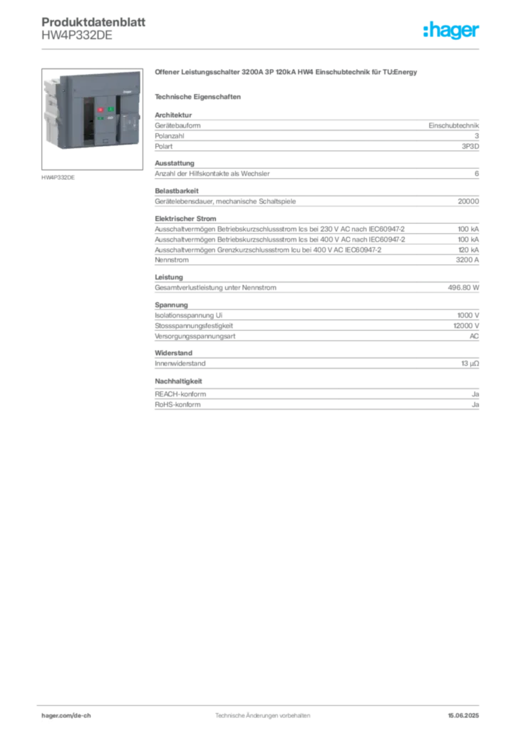 Bild Hager Produktdatenblatt HW4P332DE | Hager Schweiz