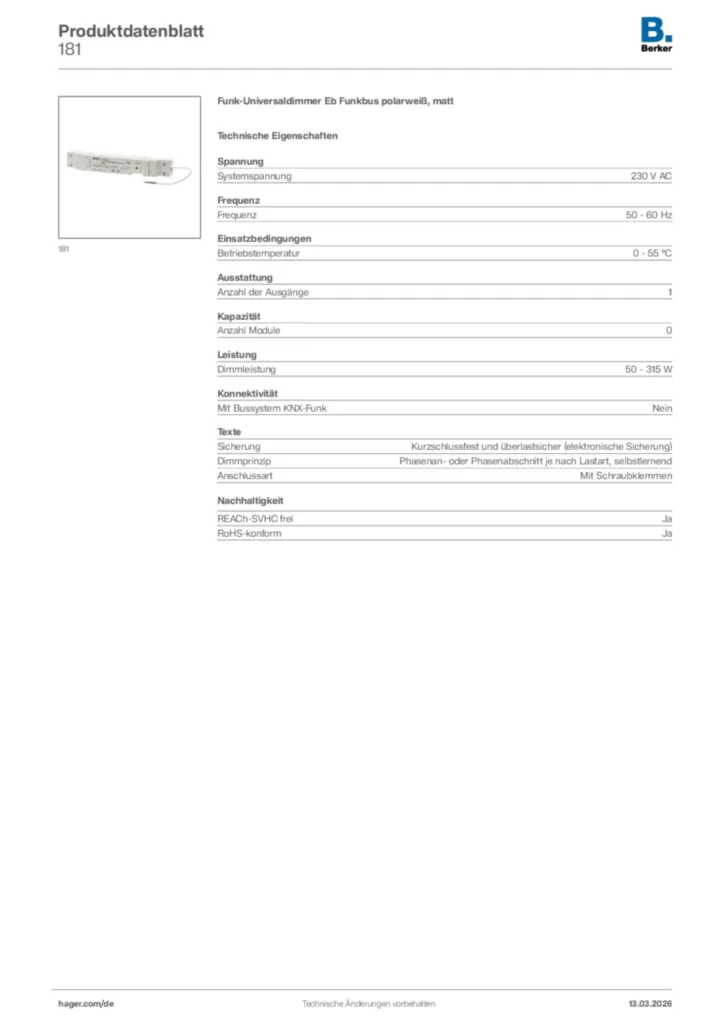 Bild Berker Produktdatenblatt 181 | Hager Deutschland