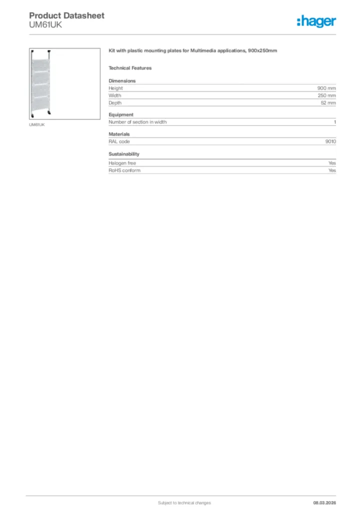 Image Hager Product data sheet UM61UK  | Hager Africa