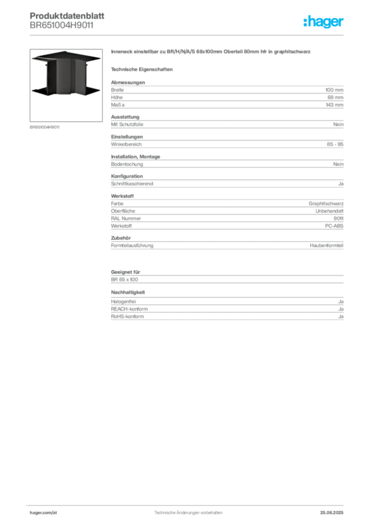 Bild Hager Produktdatenblatt BR651004H9011 | Hager Deutschland