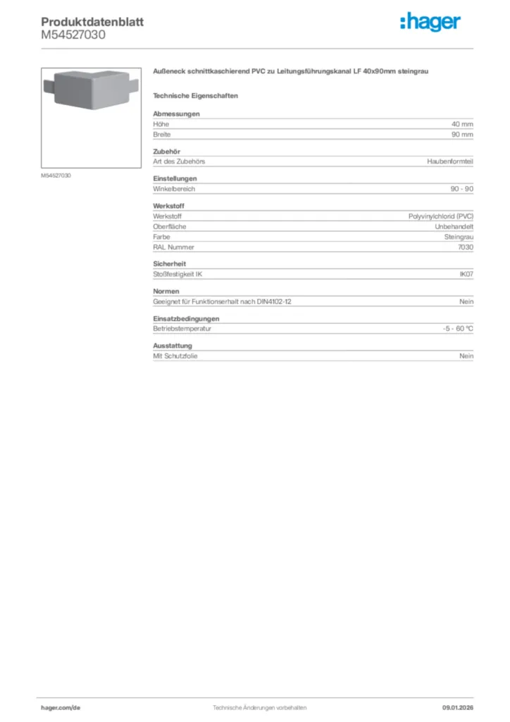 Bild Hager Produktdatenblatt M54527030 | Hager Deutschland